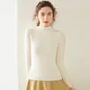 Suéter de punto de manga larga para mujer, color liso, cachemir, cuello semi alto, ajuste ceñido, versátil, capa base