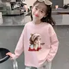 Estilo Novo Primavera e Outono Solto Gola Redonda Roupa Íntima Moda Infantil Feminina Camiseta de Algodão Puro Manga Longa para Crianças Maiores Tendência Top Feminino