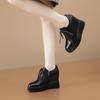 Zapatos Casuales de Punta para Mujer con Aumento de Altura Oculto, Nuevos Zapatos de Plataforma con Cuña con Cordones 2025, Zapatos Individuales Versátiles de Corte Profundo de Cuero Genuino