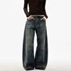 Jeans Negros Barbudos Retro Americanos para Hombres y Mujeres, Corte Limpio, Lavado Vintage, Corte Holgado, Pantalones de Pierna Ancha para Parejas, Modernos