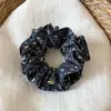 Laço de Cabelo Retro Francês Azul Escuro Pequenas Flores Intestino Grosso Corda para Coque Flor de Cabeça Elástico Versátil Acessórios de Cabelo