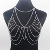 Corrente de Metal de Alumínio Europeia e Americana com Recorte Geométrico Corrente de Peito Tendência de Verão para Bikini Feminino Corrente de Corpo em Camadas com Franjas
