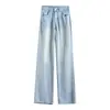 Jeans de Sarja Tencel Feminino Verão Fino Cintura Alta Solto Caimento Calças de Perna Larga para Pessoas Baixas Versátil Comprimento Total Calças de Perna Reta