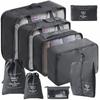 Bolsa de almacenamiento de viaje transfronterizo traje de almacenamiento de viaje de 8 piezas traje de 9 piezas bolsa de almacenamiento para clasificación de ropa al por mayor