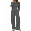 2026 Conjunto casual de dos piezas para mujer, de manga larga, pierna ancha, cuello redondo, corte ajustado, transfronterizo europeo y americano de Amazon, en stock