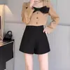 Shorts blancos de cintura alta para mujer 2026, versátiles de línea A para petite, pantalones casuales adelgazantes, pantalones de pierna ancha estilo coreano con decoración tridimensional