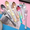 Cuchillo, tenedor y cuchara de acero inoxidable Spot Juego de 4 piezas para regalo Cuchillo para bistec dorado juego bañado en oro 1010 hotel Vajilla occidental