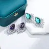 Moda Europea y Americana Lujo Banquete Gama Alta Colorido Circonita Aguja de Plata de Ley Pendientes Colgante Vestido de Diosa Joyería para Fiesta