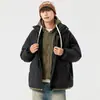 Abrigo de Dos Piezas Falsas para Pareja Acolchado de Algodón Hombres Invierno Holgado Casual Engrosado Cálido Abrigo Acolchado de Algodón Moda Japonesa con Capucha