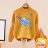 Suéter Infantil Masculino Estilo Coreano para Meninos Maiores, Gola Redonda, Outono e Inverno, Forrado com Lã e Espesso, Suéter de Tricô Estiloso para Bebês