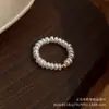 Anillo elástico de perla de agua dulce grado 5A Se puede apilar con cuentas de ábaco suaves y de alta gama Anillo para dedo índice Chapado en oro de 18 quilates