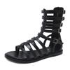 Sandalias Romanas para Mujer Verano Fábrica al por Mayor Moda Comercio Exterior Cremallera Trasera Caña Alta Cuadros y Versátiles Sandalias Planas para Mujer