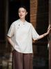 26 Roupa Feminina de Algodão e Linho de Verão Estilo Chinês Retrô Gola Assimétrica Blusa Pulôver Color Block com Botões Vestido de Chá Camisa de Linho de Alta Qualidade Feminina