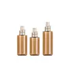 Nueva Botella Pulverizadora Redonda de 80 ml con Atomizador Fino Ximeng en Stock, con Boquilla Dorada Mate, Botella Dispensadora de Producto para Cuidado Facial Hidratante de Color Café
