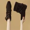 Botas retrô de bico quadrado com fivela Maillard plissadas para mulheres, novo outono de 2026, botas de tornozelo western cowboy emagrecedoras