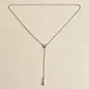 Colar de prata estilo minimalista coreano de verão com pingente de gota d'água corrente e corrente clavicular em Y com design exclusivo