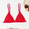 Comercio exterior europeo y americano 2027 nuevo traje de baño de dos piezas de verano para mujer, color liso, cuello de amarre, cintura alta, top de bikini sexy