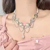 Colar de pérola de cristal colorido estilo palácio com borla, design pesado retrô exagerado, corrente para clavícula com temperamento de luxo leve