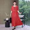 Vestido Largo de Color Sólido de Comercio Exterior de Gama Alta, Nuevo Estilo de Verano para Mujeres de Mediana Edad y Mayores, Talla Grande Holgado con Falda de Campana