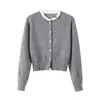 Elegante Suéter de Punto Gris con Cuello Alto, Manga Larga, Patchwork y Borde con Volantes para Mujer, Nuevo Top Versátil Otoño 2026