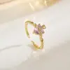 Anillo de Zirconia Microincrustada Estilo Ins Japonés y Coreano Nicho Celebridad de Internet Lujo Ligero Gama Alta Simple Doble Capa Abierto Anillo para Dedo Índice para Mujeres