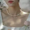 Cadena para clavícula de perla barroca natural hecha a mano en oro de 14k bolsa estilo retro collar corto para mujer Fashionista