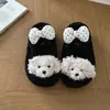 Zapatillas suaves y lindas de oso de dibujos animados con lazo de lunares, mullidas, para mujer, zapatillas cálidas para interior, zapatillas de felpa para usar en exteriores, zapatillas perezosas