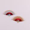 Estilo de corte esmalte cloisonné gota de aceite aleación accesorios para abanico plegable DIY palillo para el pelo colgante perla material para abanico plegable accesorios
