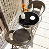 Juego de mesa y sillas pequeñas para balcón con sillas de ratán, juego combinado de tres piezas, mesa y sillas de té para ocio al aire libre, silla impermeable para patio exterior con respaldo