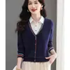 Tejido de Punto Falso de Dos Piezas para Mujer Suéter Delgado 2026 Primavera Otoño Nuevo Estilo Versión Coreana Chaqueta Exterior Corta Suéter Top
