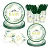 Set de vajilla desechable para bebé con hojas de eucalipto transfronterizo Suministros para fiestas familiares y de amigos Platos de papel desechables para fiestas