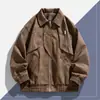 Chaqueta de Cuero con Cuello Solapa para Hombre, Estilo Americano de Primavera y Otoño, Moderna, Versátil, con Cremallera, Chaqueta de Piel PU