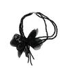Collar de Tres Capas de Mariposa de Tela Estilo Negro Oscuro Europeo y Americano Elegante Nicho de Alta Gama Sexy Borla Cadena Clavicular