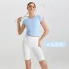 Top de Yoga para Mujer con Cordón Verano Corto Running Deportes Fitness Ajustado Secado Rápido Camiseta de Manga Corta con Cordón Corte Delgado
