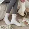 Calcetines de Coral Fleece con Encaje para Mujer, Calcetines Gruesos Cálidos de Invierno, Calcetines Dulces de Media Pantorrilla con Lazo, Calcetines para Dormir que No Sueltan Pelusa