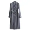 Vestido de traje, gabardina de lana de alta gama estilo otoño, falda larga gris, atuendo profesional, ropa elegante para mujeres que van al trabajo en primavera y otoño
