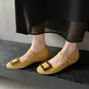 Zapatos amarillos versátiles de estilo francés para mujer, de ante de oveja con hebilla cuadrada y punta redonda, para aumentar la altura, para ir al trabajo, para combinar con faldas, zapatos planos Mary Jane