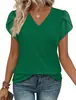 Nueva camiseta casual holgada de manga tres cuartos con cuello en V y estampado, estilo europeo y americano, Amazon Temu AliExpress