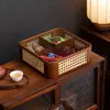 Caixa Organizadora Empilhável Cor de Noz com Tampa para Frutas Secas, Bandeja Estilo Chinês para Lanches e Sementes, Prato de Frutas, Caixa para Conjunto de Chá da Sala de Estar