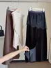 Nueva falda de terciopelo con empalme de encaje para mujer, falda de otoño de cintura alta, corte ajustado, longitud media con abertura trasera, falda bodycon de corte recto