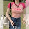 Off-ombro curto T-shirt das mulheres de manga curta costura apertada verão novo slim fit hot girl puro quer manga raglan T-shirt top