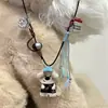 Colar Cachorrinho Barista Corrente Longa Corda Trançada Fofo Versátil Corrente para Clavícula Acessório de Temperamento Exquisito Colar com Pingente