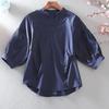 Camisa de Algodón Puro Estilo Europeo para Otoño, Cuello en V con Elegante Diseño Calado de Manga Media, Camisa Casual para Mujer Talla Grande A3165