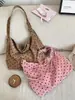 6371 Bolso de Mano de Terciopelo con Lunares Estilo Retro Coreano, Bolso de Hombro Grande de Capacidad Estilo Perezoso, Bolso de Tela para Viajero Estudiante