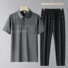Estilo Novo de Verão Camisa Polo de Seda de Gelo Masculina Terno de Manga Curta Terno Esportivo Casual Camisa Polo do Papai Calça de Seda de Gelo