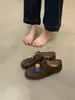 Sapatos Birkenstock de Solado Grosso para Mulheres 2025 Novos Sapatos Casuais Retrô Mocassins para Mulheres Sapatos de Cadarço Gorro Sapatos para Mulheres Pequenos Sapatos de Couro