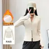 Top de Yoga Espesso com Gola Alta e Forro de Fleece Manga Longa Feminino Fitness Slim-Fit Jaqueta Esportiva Cardigan Outerwear com Zíper Duplo Primavera