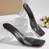 Sandalias Transparente de Correa de Tamaño Grande Modelo Nuevo 2026 Estilo Europeo y Americano para Uso en Exteriores, Sandalias de Tacón Alto de Cristal de Moda y Sencillas