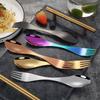 Conjunto Criativo de Colher e Garfo de Aço Inoxidável Garfo e Colher para Comida Ocidental Tudo-em-Um Preto Dourado Especial Transfronteiriço Conjunto de Colheres de Cabo Longo
