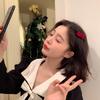Horquilla de camelia elegante de alta gama coreana con clip para el cabello de Internet rojo súper inmortal Mori con perla, horquilla para flequillo, horquilla para el cabello en la parte posterior de la cabeza para mujer
